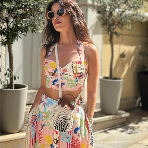 Zara 2-PIECE PATCHWORK PRINT TOP AND PATCHWORK PRINTED CAPE SKIRT